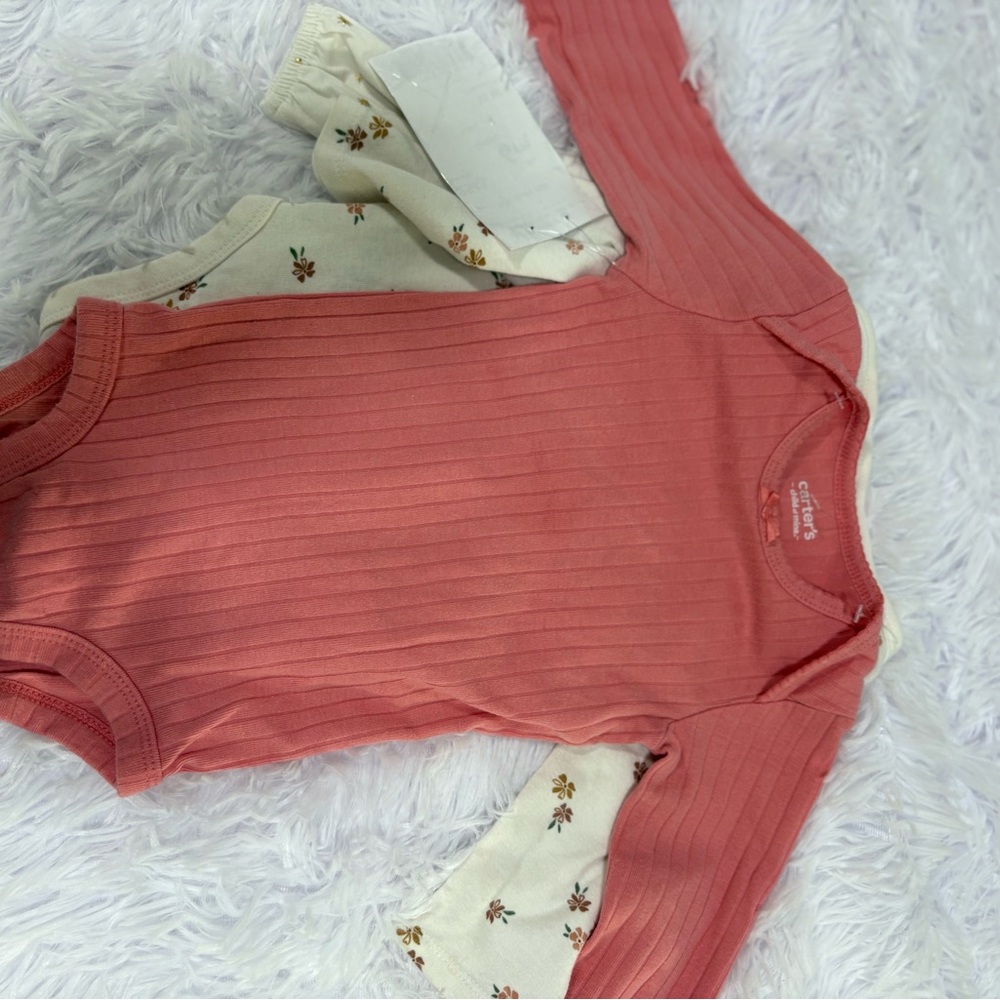 Carter's Coral Ribbed Long-Sleeve Baby One-Piece Bodysuit